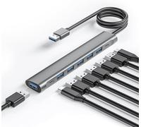 GKEAPZA USB Hub Long Cable, 8 Ports USB 3.0 Adapter with 6 USB 3.0 Data Ports,USB-C Data,USB Splitter with USB C 5V/3A Power Port, 47IN/120CM Main Cable for Laptop PC（8 PORT）