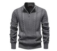 GKEIOSHQIL Mens Zip Up Cardigan Sweater Cable Knit Stand Collar Long Sleeve Fall Winter Cardigans,Gray,M