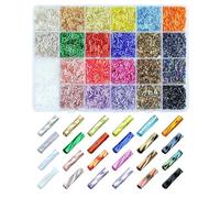 Gkelaly 4320pcs 2x7mm Glass Twisted Bugle Beads Kit,Iridescent Long Tube Beads for Jewelry Making, Bracelet, Embroidery & Crafting in Storage Box, 24 Vibrant Colors