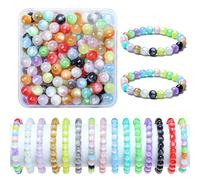 Gkelaly 8mm Colorful Glass Beads Bulk, Light-Coloured Pastel Bead for Bracelets, 200pcs Mixed Colors Round Crystal Beads for Jewellery Making, DIY Bracelet Supplies with Storage Box