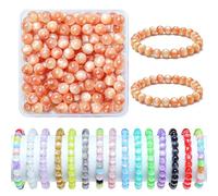 Gkelaly 8mm Orange Glass Beads Bulk, Light-Coloured Pastel Bead for Bracelets, 100pcs Round Crystal Beads for Jewellery Making, DIY Bracelet Supplies with Storage Box