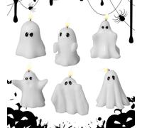 GkgWuxf Ghost Tea Candles, 6 Pieces Tea Candles Office Decor, Halloween Table Decor for Indoor Living Room Bedroom Workplace Event Haunted House Centerpiece