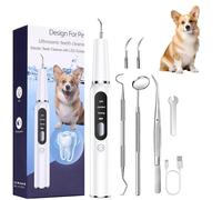 GKgyeus Dog Plaque Tartar Remover for Teeth - Electric Pet Toothbrush with 2 Replacement Cleaning Heads, Adjustable 3 Modes Dog Toothbrush Teeth Cleaning Kit for Pet Cat (White)
