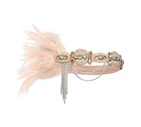 Gkhlg 1 Piece 1920s Flapper Headband with Shiny Crystals and Feather for Women Gatsby Accessories Women Champagne Fascinator for Gatsby Themed Party Prom Wedding Costume Cocktail Carnivals Halloween