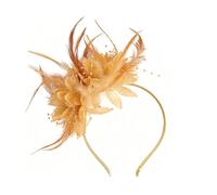 Gkhlg 1 Piece Feather Fascinator Small Fascinators Handcrafted Mesh Hair Accessory for Women Wedding Guest Bridal Formal Party Race Day Tea Party (Gold)