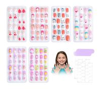 Gkhlg 144 Pcs Kids Fake Nails Reusable Stick On Nails Adorable Patterns Press On Nails Nail Stickers Kids Perfect for Birthday Parties and Play Dates