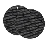 Gkhlg 2 Pack Heat Resistant Silicone Trivet Mats for Hot Pans and Pots Non-Slip Silicone Mats for Kitchen Worktops and Tables Heatproof Mats for Home Use (Black, 23.5cm x 23.5cm x 0.5Th)
