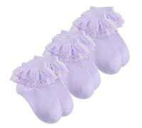 Gkhlg 3 Pairs Girls’ Frilly Socks Soft Cotton Blend Ankle Sock for Ages 1-9 White Socks Girls for Daily Wear Ballet Communion and Special Occasions (UK, Age, One Size, Regular, 4-6 Years, Purple)