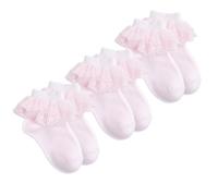 Gkhlg 3 Pairs Girls’ Frilly Socks Soft Cotton Blend Ankle Sock for Ages 1-9 White Socks Girls for Daily Wear Ballet Communion and Special Occasions (UK, Age, One Size, Regular, 7-9 Years, Pink)