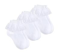 Gkhlg 3 Pairs Girls’ Frilly Socks Soft Cotton Blend Ankle Sock for Ages 1-9 White Socks Girls for Daily Wear Ballet Communion and Special Occasions (UK, Age, One Size, Regular, 4-6 Years, White)
