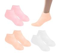 Gkhlg 3 Pairs Silicone Moisturizing Socks Silicone Socks Washable Reusable Anti Slip Gel Spa Socks for Beach Dry Cracked Feet Women Repairing Dry Feet Cracked Heel (White+Skin Color+Pink)