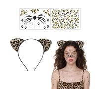 Gkhlg 3 Pieces Leopard Accessory with Cat Ears and Leopard Print Temporary Tattoos Fun Carnival Costume Accessory for Women Kids Girls for Carnivals Parties and Halloween
