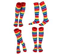 Gkhlg 4 Pair Rainbow Pride Striped Socks for Women Knee High Thigh High Breathable Socks for Daily Wear Casual Dress Shoes Summer Winter