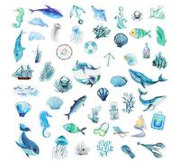 Gkhlg 50 Pack Ocean Animals Stickers Waterproof and Reusable Decorative Shark Stickers for Kids and Adults for DIY Crafts Scrapbooking and Personalizing Laptops Phones Water Bottle and More