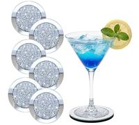 Gkhlg 6 Pack Glass Coasters Bling Crushed Diamond Silver Table Coasters for Home Kitchen Living Room Office Decor Cup Mats Coaster Sets