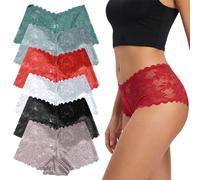 Gkhlg 6 Pack Lace Knickers for Women Soft Stretchy Floral Lace Mid Rise Full Coverage Ladies Underwear Multipack Comfort Breathable Knickers (UK, Alpha, L, Regular, Regular)