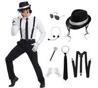Gkhlg 7 Pieces 1 Set Michael Jackson Costume Accessories Sparkling Sequin Retro Pop Jazz For Adults Kids 80s Rock Star Cosplay Halloween Dance Party Michael Jackson Outfit Michael Jackson Fancy Dress