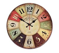 Gkhowiu 12 Inch Retro Wooden Wall Clock Farmhouse Decor, Silent Non Ticking Wall Clocks Decorative - Wood Atomic Analog Battery Operated - Vintage Rustic Colorful Tuscan Country