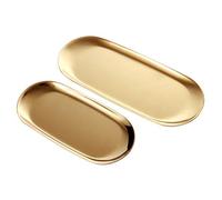 Gkhowiu 2 Sets Gold Oval Steel Trinket, Storage Dish Plate Tea Fruit Trays Cosmetics Jewelry Plate