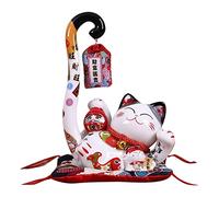 Gkhowiu 8.6 Inch Ceramic Maneki Lucky Money Box Coin Bank Japanese Long Tail Fortune Feng Home Decor,A