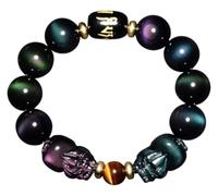 GKIRQVPE Rainbow Obsidian Double Pixiu Feng Shui Bracelet