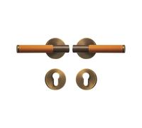 GKIYMLLFV Brass Leather Door Lock Set Modern Italian Style Interior Bedroom Bathroom Double Wood Door Lever Set Dummy Handle(BK-Orange)