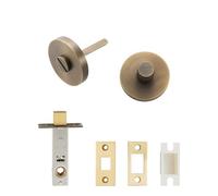 GKIYMLLFV Standard for 2-1/8" Hole Brass Knurled Lever Privacy Door Lock Passage Set Round Rose 65mm Dummy Closet Handle(Deadbolt-AB)