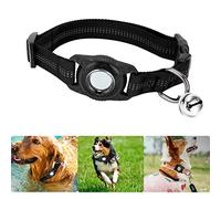 GKKBUFF Dog Ribbon with AirTag,Airtag Dog Collar for Waterproof,AirTag Pets Anti-drop,AirTag Dog Leash,Pet Collar Case Anti-Lost Air Tag Case Holder and Dog/Cat Collars Loop Accessories (Black-M)