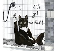 GKLEASG Black Cat Shower Curtain, Funny Kitty Animal Get Naked Plaid Machine Washable Waterproof Durable Fabric for Bathroom Decor Bathtub with 12 Hooks 72x72