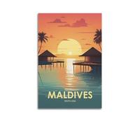 GKLIOZ Maldives South Asia Vintage Travel Poster Room Aesthetic Print Art Wall Painting Canvas Modern Bedroom Decor 20x30inch(50x75cm)