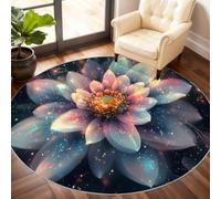 GKPLY Glowing Lotus Round Rugs 3.3' Bright Floral Circular Rug | Flower Petal Rugs for Kitchen, Soft Low Pile Indoor Washable Dark Starry Bloom Rugs & Floor Carpet