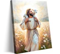 GKQNMU Jesus Carrying The Lamb Canvas Wall Art Jesus leaves the 99 sheep Wall Decor Picture Christ the Good Shepherd Printed Painting for Living room bedroom church Decoration Ready to Hang