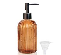 GKSCXEXE 400ml Amber Glass Soap Dispenser with Plastic Pump & Funnel, Liquid Hand Wash Dispenser for Bathroom Kitchen, Refillable Pump Bottle Bottle for Hand Soap, Dish Soap, Shampoo, Lotions