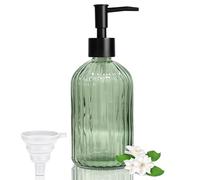 GKSCXEXE 400ml Green Soap Dispenser with Plastic Pump & Funnel, Glass Soap Dispenser Bathroom Hand Wash Dispenser, Refillable Washing Up Liquid Dispenser Kitchen Pump Bottle for Hand Soap, Dish Soap