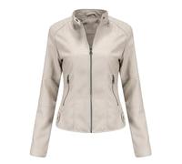 GKSMHD Women Elegant PU Leather Coats,Spring Autumn Stand Collar Bomber Jacket Women Simple Short Motorcycle Jackets Long Sleeve Thin Streetwear Coats,Beige,S