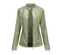 GKSMHD Women's Faux Leather Jacket,Simple Casual Motorcycle Style Coats Spring Autumn Stand Biker Coats Long Sleeve Streetwear Bomber Outwear,Green,M