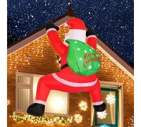 Gkstly 6Ft Christmas Inflatable Santa Hanging Christmas Inflatables Santa Claus with LED Lights Outdoor Decorations Blow Up Climbing Santa with Gift Bag for Holiday Party Xmas Garden Yard Decoration