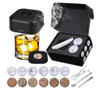 Gkstly Electric Cocktail Smoker Kit with 6 Flavors Wood Chips Rechargeable Flame Free Whiskey Smoker Kit, Built in Lighter No Butane Needed, Birthday Gifts for Man, Husband, Dad