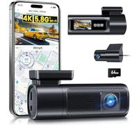 GKU 4K+1080P Dash Cam Front and Rear, 5Ghz Wi-Fi & GPS, WDR, Dual Car Camera with 1.47” IPS Screen, Dashcam with 64GB SD Card, Starlight Night Vision, 24H Parking Mode, G-Sensor,Max 512GB