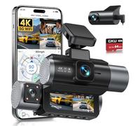 GKU 4K 3 Channel Dash Cam,4K+1080P+1080P Dash Cam Front and Rear and Inside,5G WiFi DashCam,Built-in GPS,170° Wide Angle DashCam,24H Parking Mode,64GB Card,3-Inch Screen,Max 512GB.