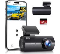 GKU 4K Dash Cam,Dash Cam Front with UHD 2160P, DashCam Built-in WiFi, 24H Parking Monitor,Night Vision,WDR,170° Wide Angle,Loop Recording,G-Sensor,DashCam Includes 64GB SD Card,Supports 256GB Max