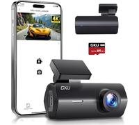 GKU 4K Dash Cam,Dash Cam Front with UHD 2160P, DashCam Built-in WiFi, 24H Parking Monitor,Night Vision,WDR,170° Wide Angle,Loop Recording,G-Sensor,DashCam Includes 64GB SD Card,Supports 256GB Max