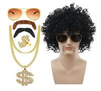 Gkumgwo 70s 80s Disco Wig Set | Men's Curly Wigs - 6-Piece Men's Curly Wigs, Authentic 70s Disco Costumes, Vintage Outfits For Men, Interesting Look For 60s Hippies Costume