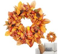 Gkumgwo Autumn Wreath,20 Inch Pumpkin Berry Maple Harvest Festival Wreath - Decorative Ornament for Harvest Festival Thanksgiving Entrance Window Front Door Mantel Fireplace Wall Apartment Office