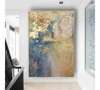GKUVBF Abstract Blue Gold Foil Landscape Canvas Wall Art, Modern 2D/FLAT Textured Scenery Canvas Print Home Decor(30x40cm/Frameless)