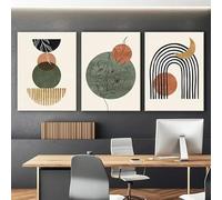 GKUVBF Abstract Geometric Black and Orange Modern Wall Art Bohemian Medieval Botanical Canvas Painting Living Room Home Decor(60x80cm/3Pcs Frameless)