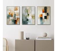 GKUVBF Abstract Minimalist Geometric Emerald Green Earth Tones and Ocher Poster Canvas Painting Prints Home Living Room Decor(40x60cm/3Pcs Frameless)
