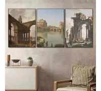 GKUVBF Ancient Rome Architecture Landscape The Old 18th Century Artwork Canvas Poster And Prints Wall Art Pictures Home Decor 30x40cm-3Pieces Frameless
