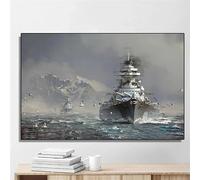 GKUVBF Bismarck Class Battleship Posters and Prints Retro Pirate Ship Canvas Painting Wall Art Pictures for Living Room Decor(60x80cm/Frameless)