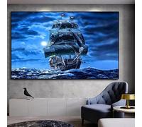 GKUVBF Bismarck Class Battleship Posters and Prints Retro Pirate Ship Canvas Painting Wall Art Pictures for Living Room Decor(30x40cm/Frameless)